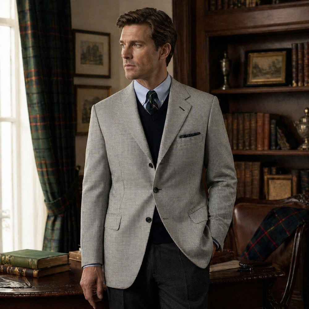 Oxxford Clothes Sport Coat Men 44 Black White Cashmere Houndstooth Hand Made NWT